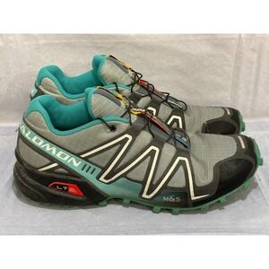 Salomon Speedcross 3 Womens Trail Running Sneaker Shoes Gray Teal Low Top 9.5